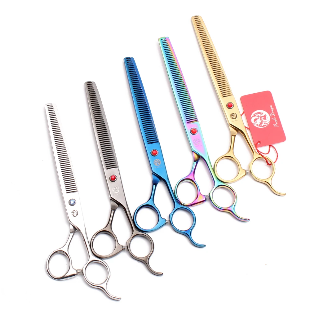 Purple Dragon 7.5" 8" Stainless Dog Grooming Scissors Pet Chunker Scissors Thinning Shears Curved Shears Set Z3005