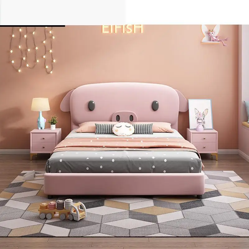 

Modern Simple Animal Cute Pig Children Bed Solid Wood Soft Kids Bed Bedroom Furniture