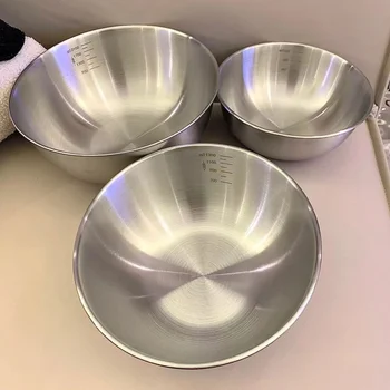 Thickened Stainless Steel Mixing & Salad Bowl – Korean Style with Measurement Scale 1