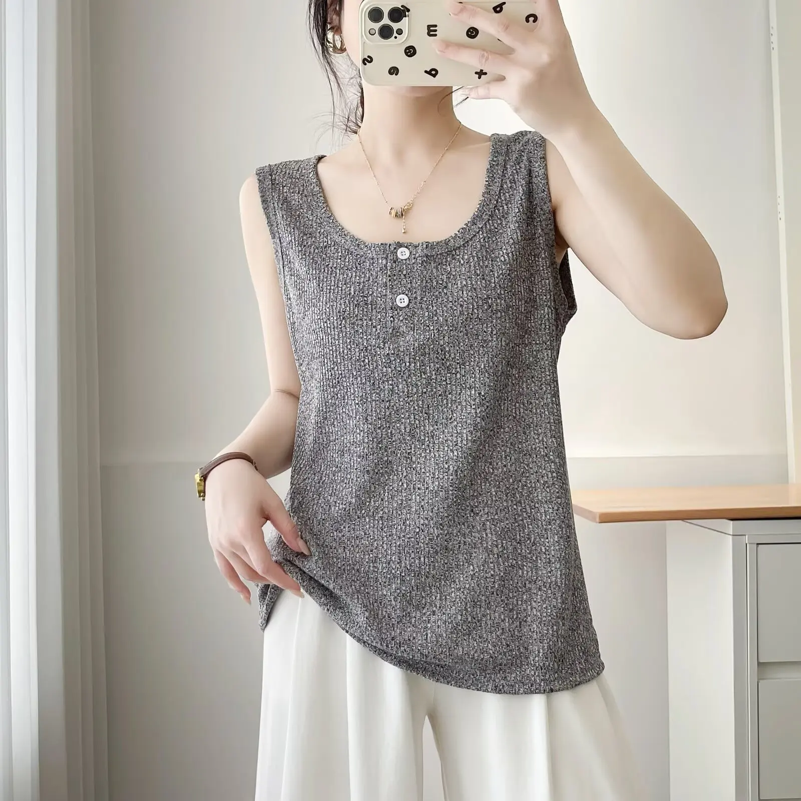New Plus Size Tank Top Casual Summer U-neck Knitted Vest 100KG With Sleeveless For Women 971