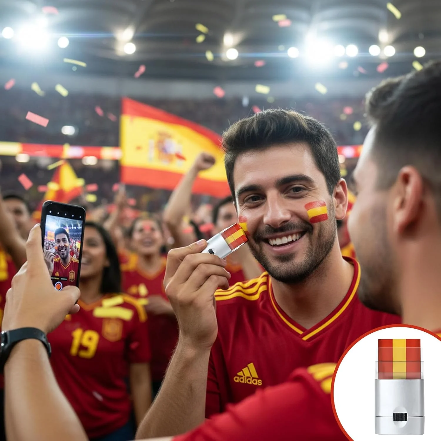 Pennarelli per Trucco Viso Giallo e Rosso, Colori per il Viso per Sport in Spagna, per Calcio, Baseball, Softball, Atleti e Tifosi - immagine 4