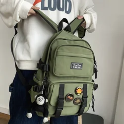 Ins Fashion Multi-pocket Waterproof Nylon Backpack Large Capacity Solid Color Women Schoolbag Men Insert Buckle Laptop Backpacks