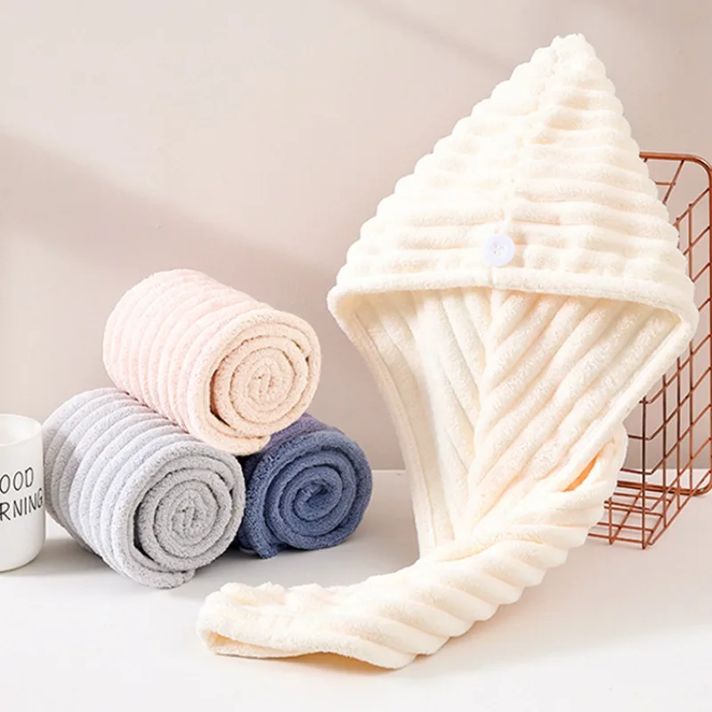 1Pcs Microfiber Quick-dry Hair Towel Cap with Button Super Absorption Bath Hat Fast Drying Hair Drying Wrap Hat Towel for Women