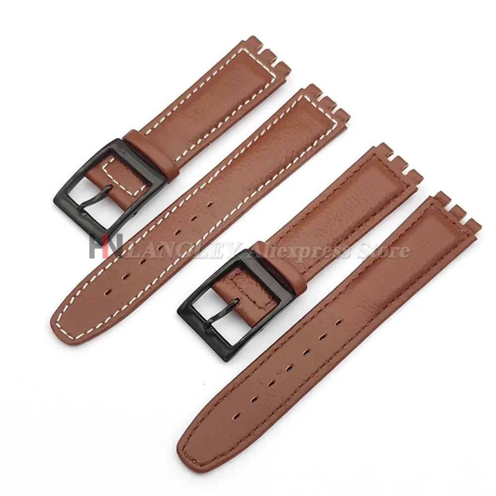Lychee Leather Watch Band With Metal Buckle - Genuine 17mm Cowhide Strap