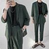 2022 Fashion Summer 2-piece Set Solid Color Single-breasted Casual Simple Student Wear Homme Loose Suits Wear (Blazers + Pants) 2