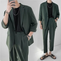 2022 Fashion Summer 2-piece Set Solid Color Single-breasted Casual Simple Student Wear Homme Loose Suits Wear (Blazers + Pants) 2