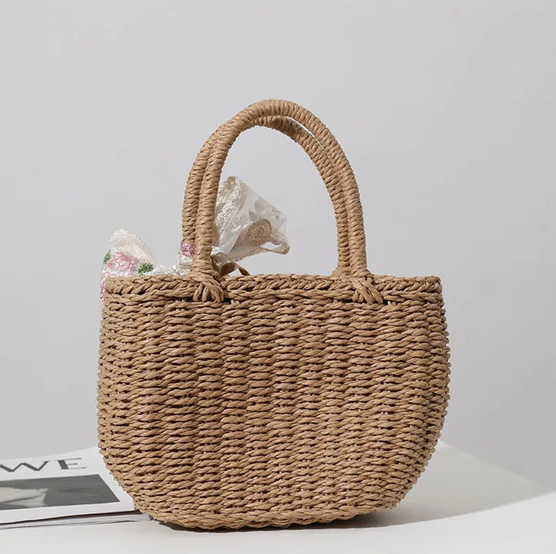 Einfaches Design Stroh Handtaschen für Frauen handgemachte böhmische Stil Strand tasche Sommer Mode Pack Eimer Tasche Geldbörse Taschen – Detail 24