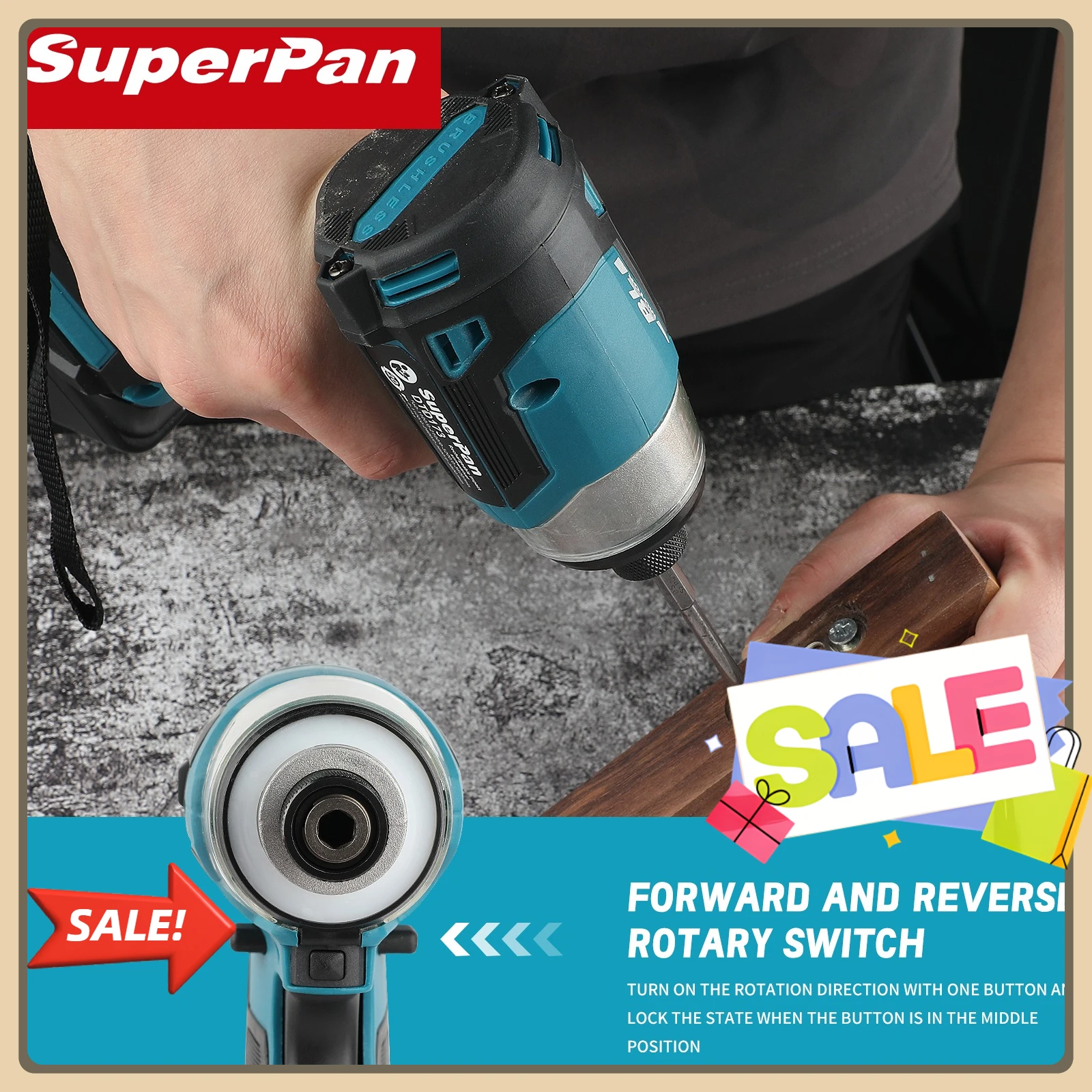 SuperPan DTD173 cordless screwdriver set -180N torque impact gun, brushless drill, home DIY tool, For Makita 18v Battery pins 4