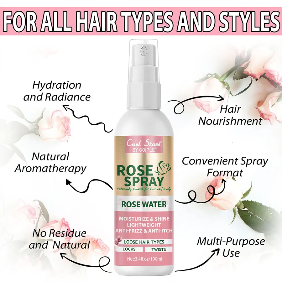 Goiple Rose Water Spray Nourishing & Moisturizing for Scalp and Hair Care Mist for Locks Twists Rosewater Spray