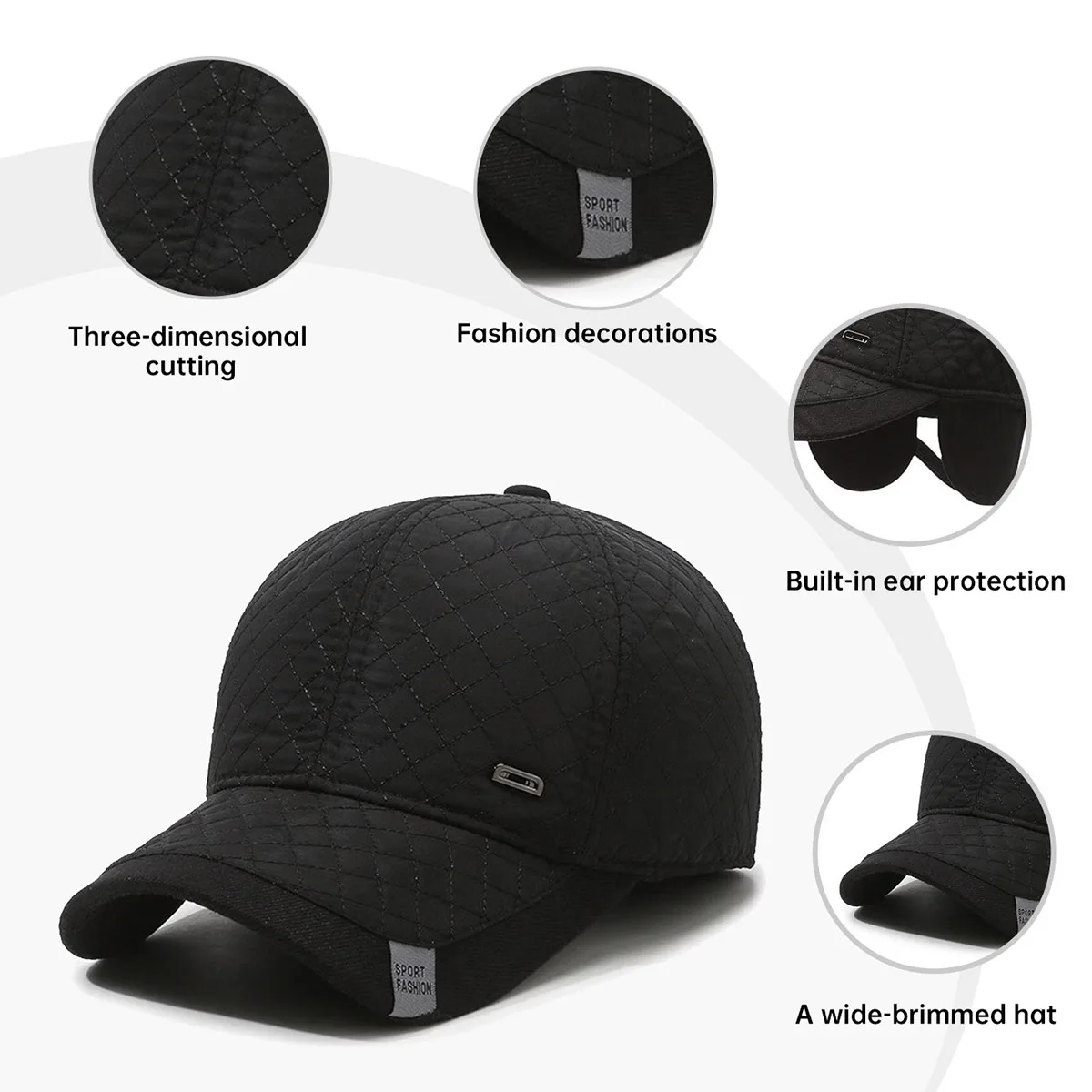 Men's Winter Hat with Fleece Lining, Ear Protection, Warm Baseball Cap, Casual Dad Hat, Cold-Proof Cotton Cap for Middle-Aged and Elderly People