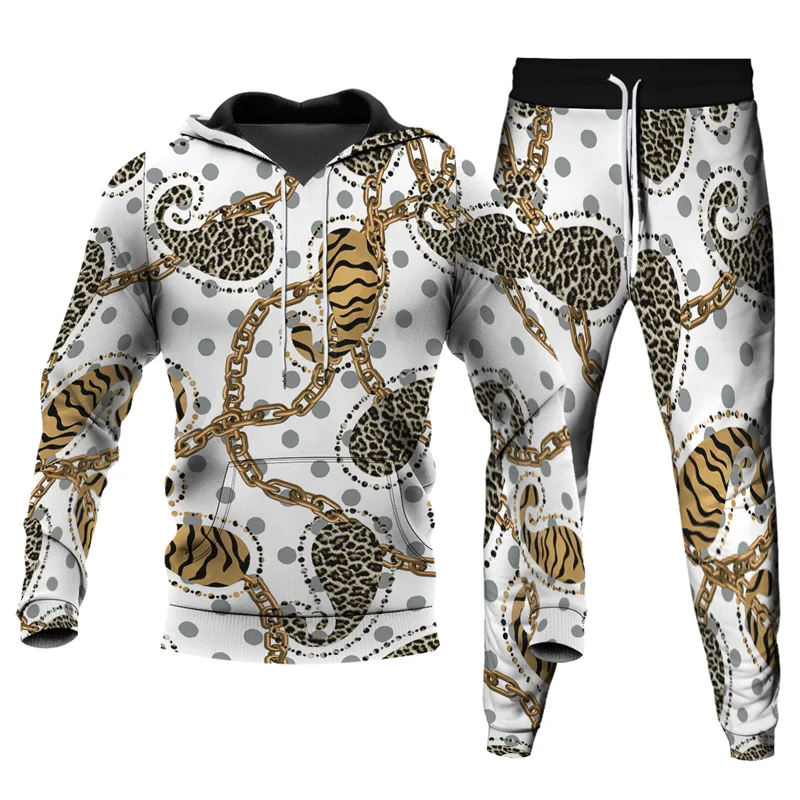 Мужской спортивный костюм с леопардовым принтом кешью и цветочным принтом пейсли, винтажный стиль, одежда унисекс, толстовка с капюшоном и брюки, 2 шт., уличные костюмы