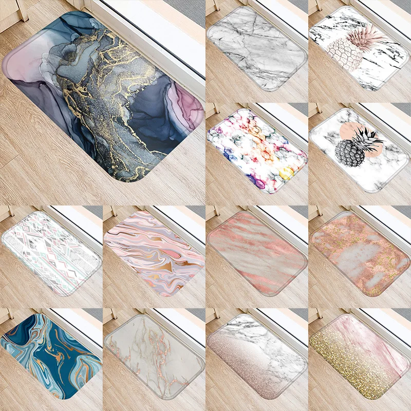 

Marble Print 40*60cm Kitchen Entrance Door Mat Coral Fleece Rug Indoor Floor Colorful Non-slip