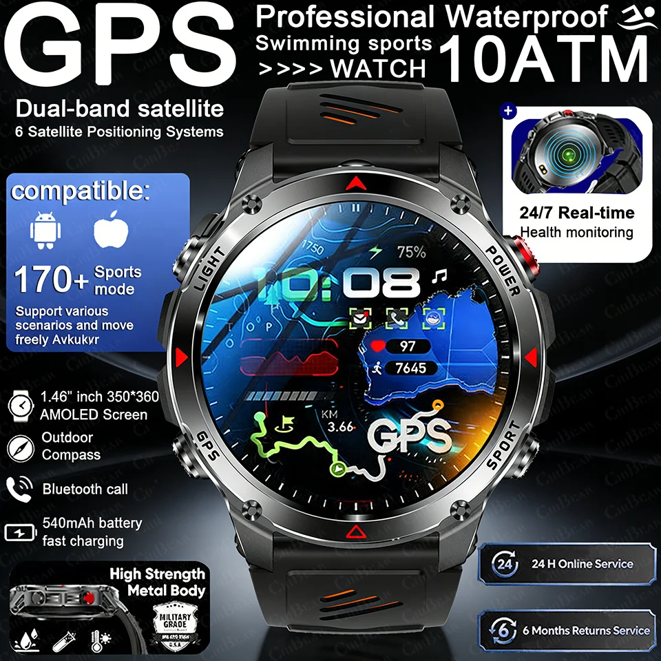 2026 New GPS Map Navigation Smart Watch Men Women Amoled Screen 3ATM Waterproof Sports Compass Health Bluetooth Call Smartwatch 1