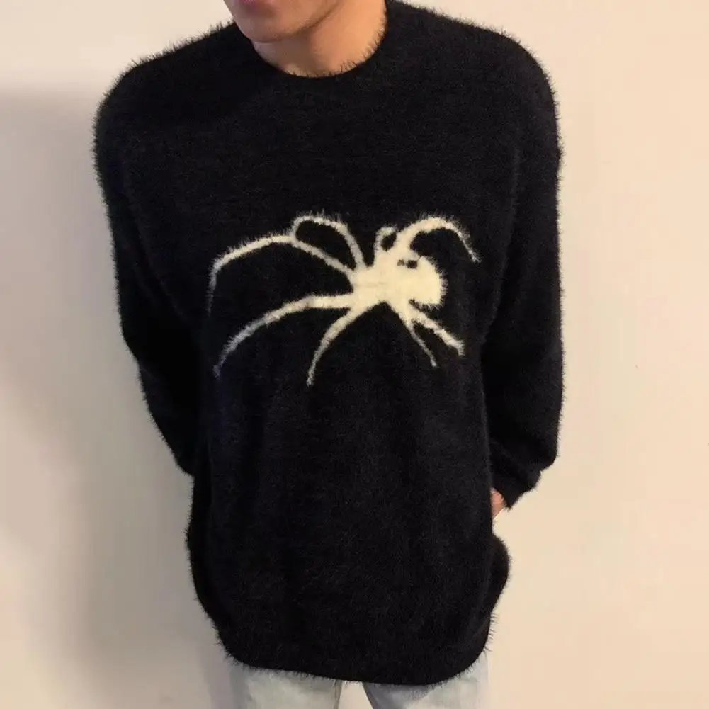 Men Winter Faux Mink Sweater Men's Winter Faux Mink Sweater with Spider Pattern Knitted Pullover Hip Hop Style for Streetwear mens hip hop streetwear harajuku sweater vintage retro japanese style anime girl knitted sweater 2021 autumn cotton pullover