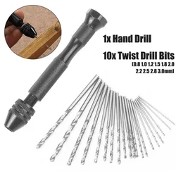 Mini perceuse à main en alliage d'aluminium, Mini perceuse à main en alliage d'aluminium avec mandrin à torsion + 10 forets rotatifs sans clé 