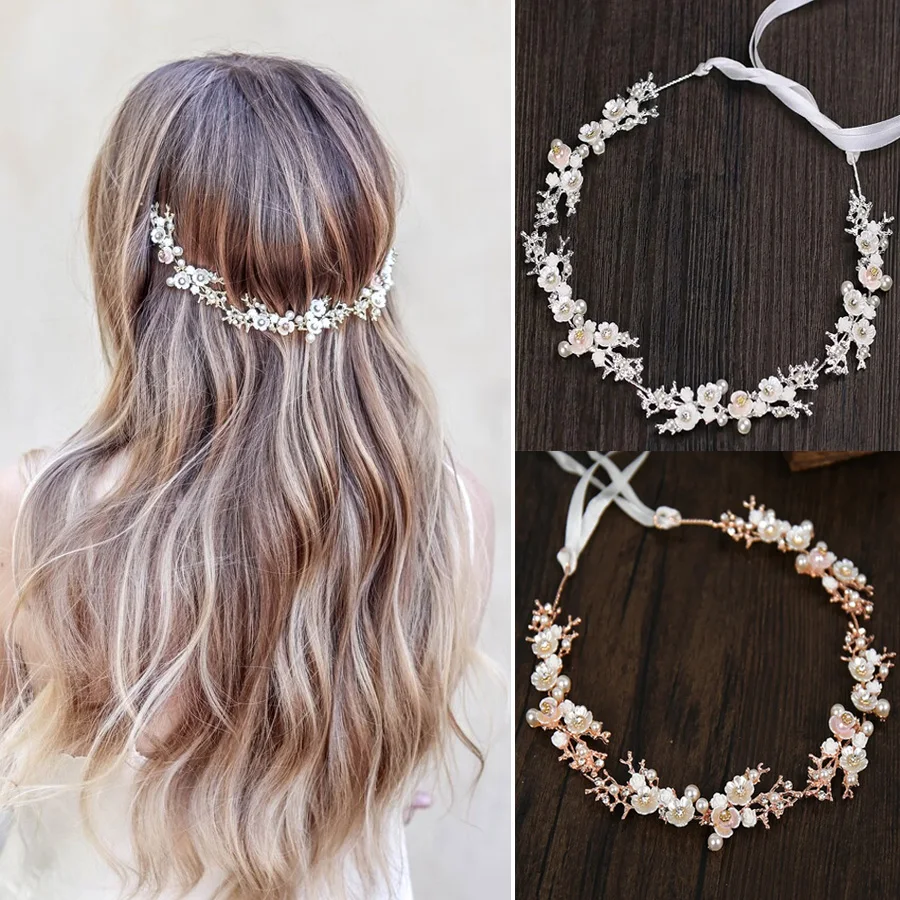 Copricapo Da Sposa Con Fiori E Perle - Tiara Elegante Per Matrimoni E Occasioni Speciali - Foto 3