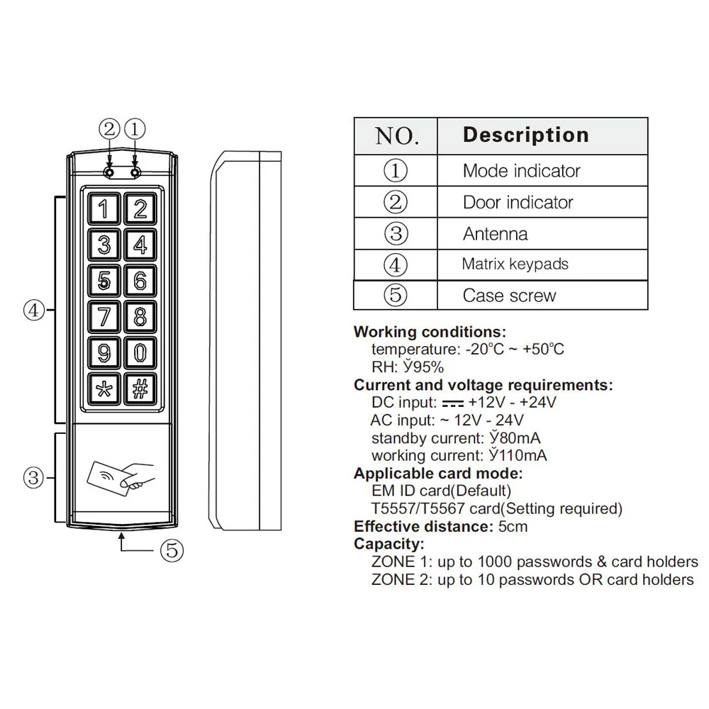 CCL RFID Standalone Access Control IP67 Waterproof Metal Keypad EM Card Reader Door Lock Opener Controler Watchdog Timer
