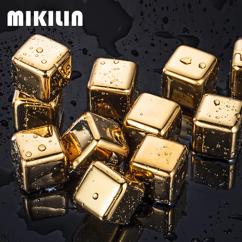 Reusable Stainless Steel Ice Cubes Whisky Wine Quick-frozen Metal Ice Cubes Gold Cooling Stones Beer Cooler Bar Accessories Tool