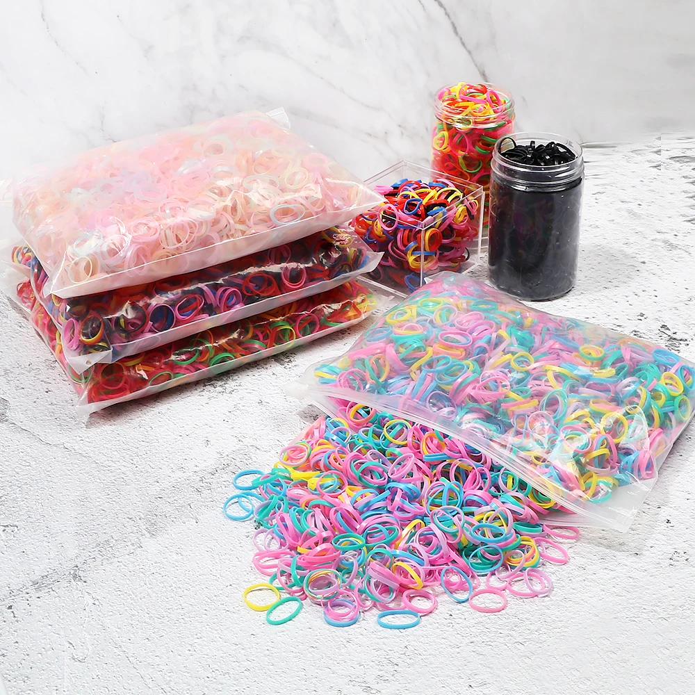 500/1000 stücke Einweg Kleine Gummiband für Kinder Bunte Elastische Haarbänder Mädchen Stirnband Pferdeschwanz Halter Haar Zubehör – Detail 3