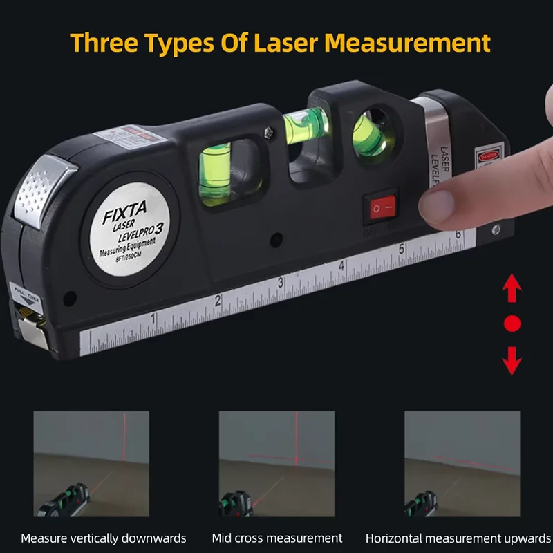 Multipurpose Cross Line Laser Level with 8FT Measuring Tape and Metric Rulers