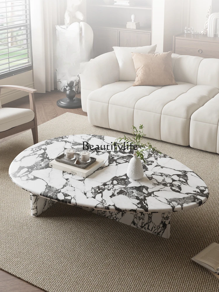 

Vintage Marble Shaped Minimalist Creative French Living Room Home Small Apartment Cream Style Tea Table