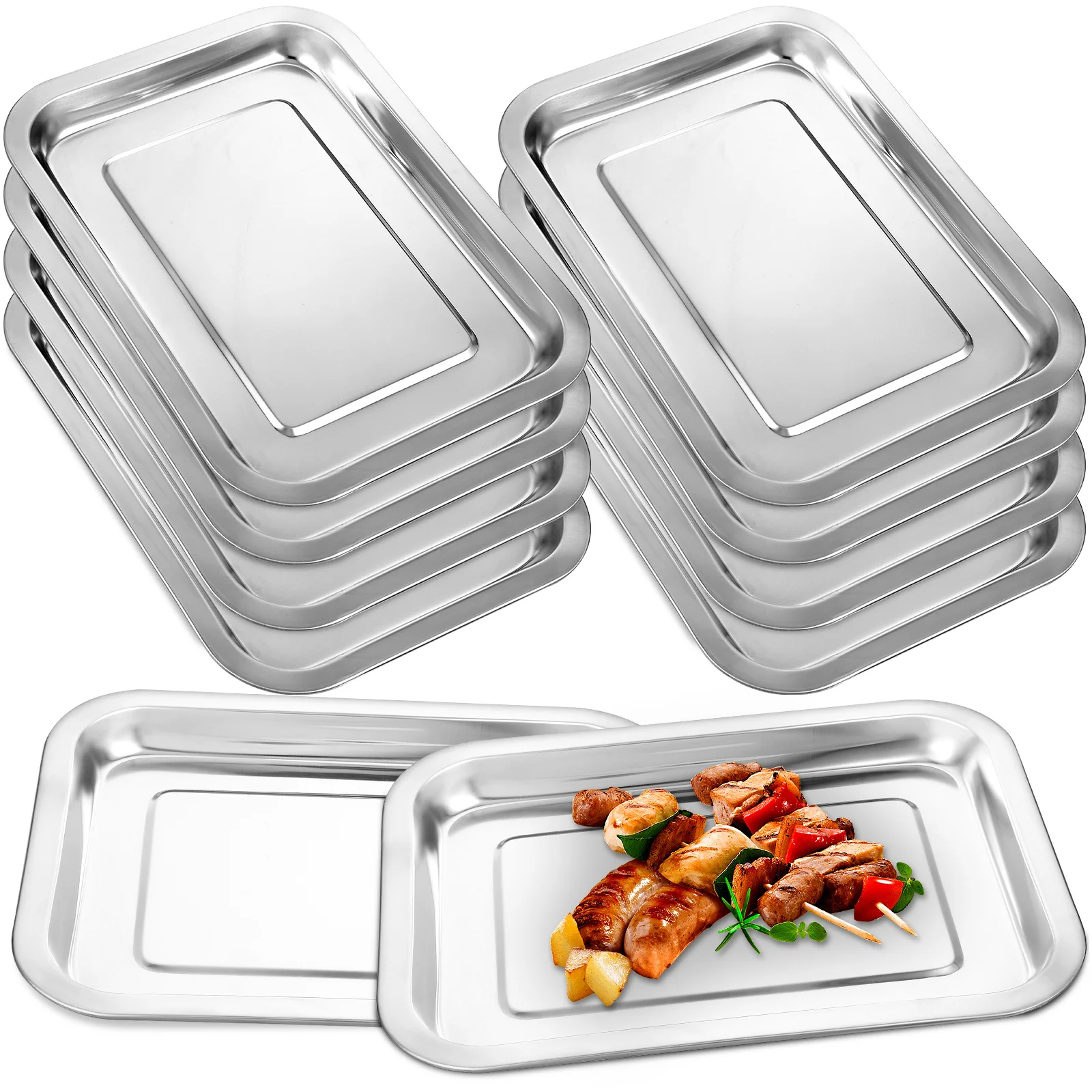 

10 Pcs Thicken Bakeware Flat Skillet Stainless Steel Cupcake Pan 201 Baking Trays