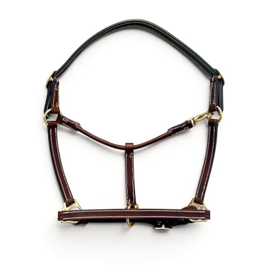 Everyday Turnout Halter for Horses: Handmade 3/4 Wide Vegetable-Tanned Leather Solid Brass Hardware Hand Machine Stitched Natur