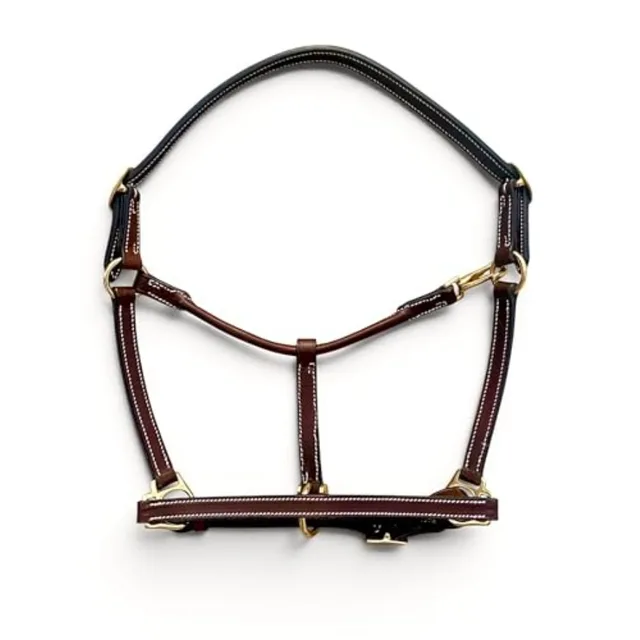 Everyday Turnout Halter for Horses: Handmade 3/4 Wide Vegetable-Tanned Leather Solid Brass Hardware Hand Machine Stitched Natur
