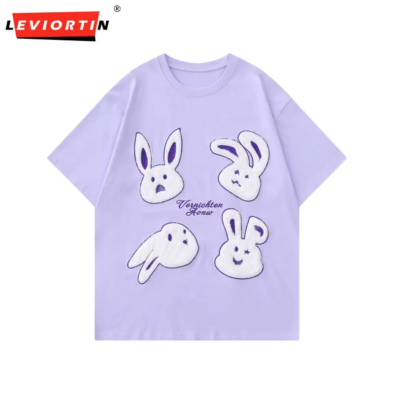 

Summer Men Tshirt Y2K Streetwear Cute Rabbit Embroidery Graphic T-Shirt Fashion Loose Male Top Tee Shirt Harajuku Casual Clothes