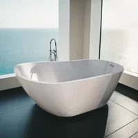 Glossy Acrylic Freestanding Soaking Bathtub with Chrome Overflow and Drain 1