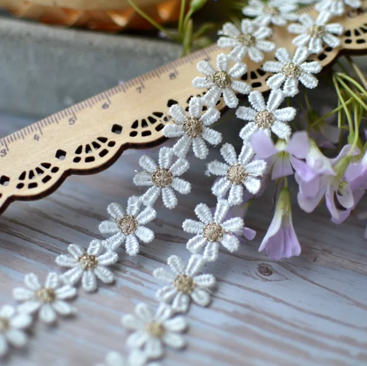 2 Meters Daisy Flower Gold Embroidered Lace Fabric Lace Trim Ribbon Handmade DIY Sewing Supplies Craft Costume Decoration lace ribbon lace fabric lace sewing accessories lace sewing supplies lace accessories lace decoration clothing craft accessories