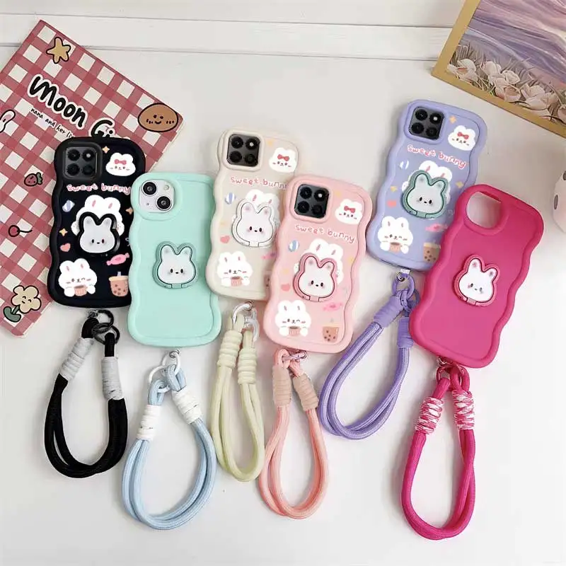 Charming Rabbit Phone Accessory Set: Case, Lanyard, and Stand