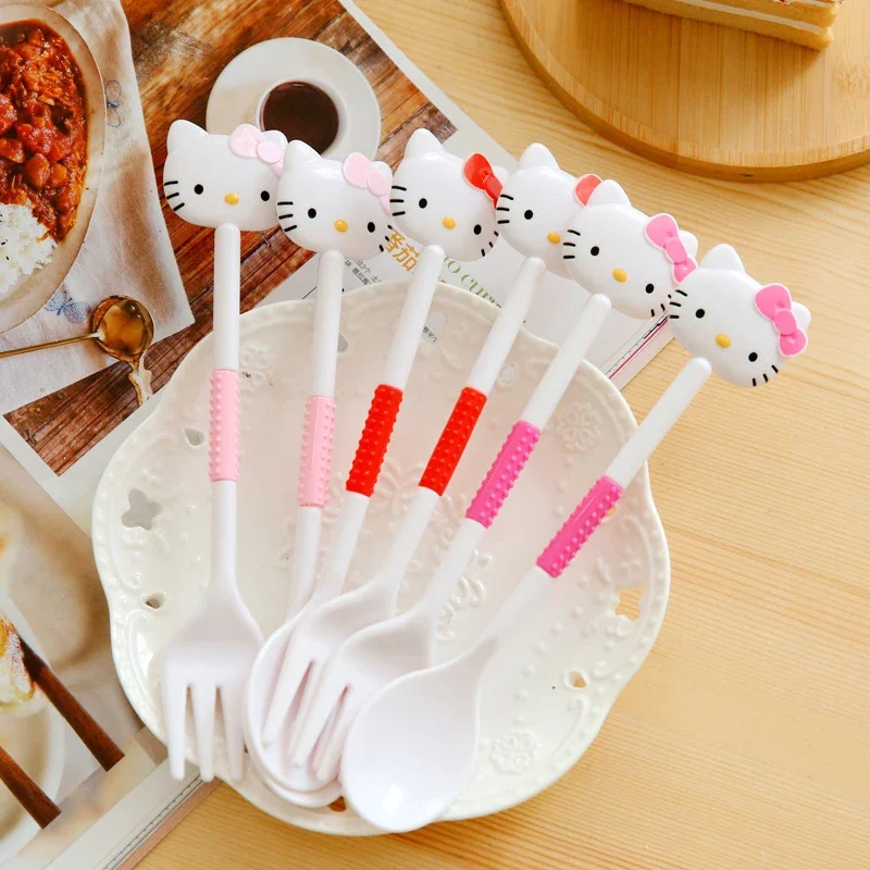

Sanrio Hello Kitty Kawaii Anime Children portable Cutlery Cute Cartoon Scoop Fork 2 Piece set Tableware Kitchen Supplies Gifts