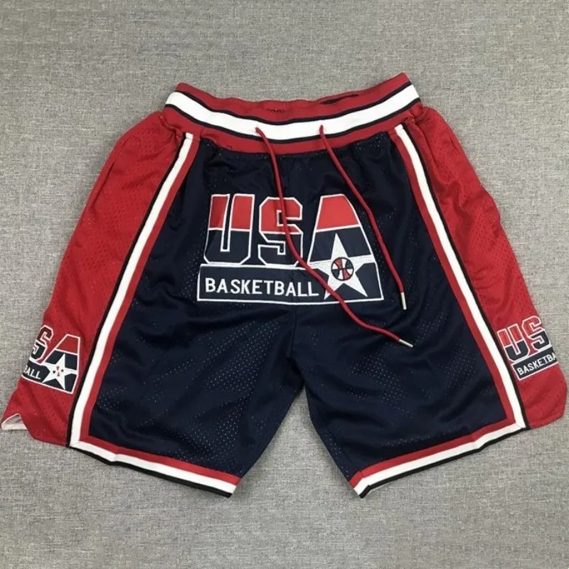 

Basketball Shorts Oversize Men Legend USA 1992 Dream Team Women Sport Embroidery High Street Hip Hop Pocket Middle Beach Pants