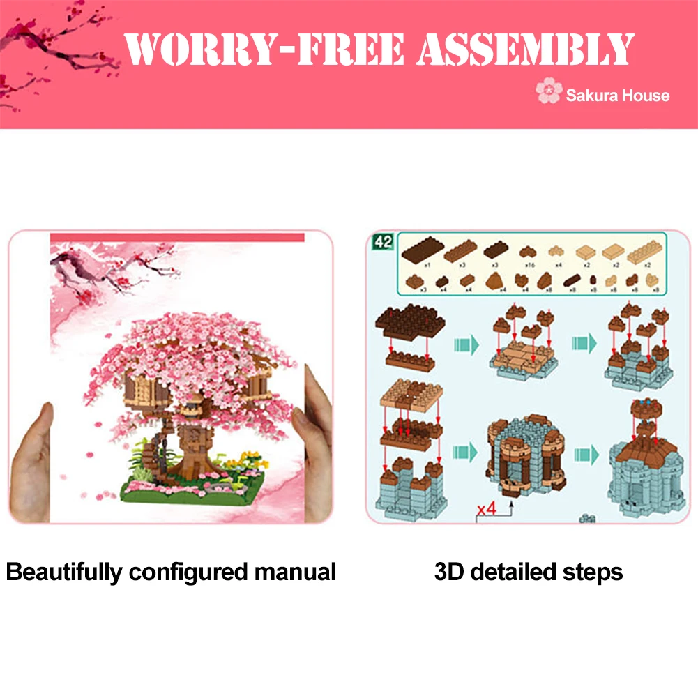 Mini Sakura Tree House Blocks Japanese Street View Cherry Blossom Model Building 9 S7569db0e223d4d19b1c295f00d238d65M