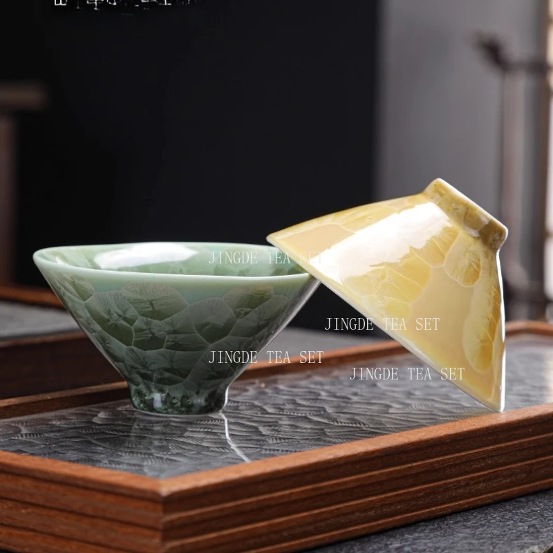 6pcs Crystal Glazed Tea Cup Household Chinese Ceramic Tea Bowl Kiln To Pure Handmade Kung Fu Tea Tasting Cup Drinking Utensils