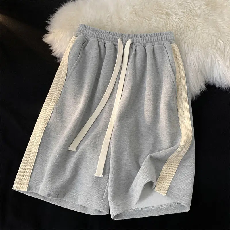 Summer New High Street Patchwork Striped Sports Shorts Elastic Waist Loose All-match Straight Pants Casual Fashion Women Clothes