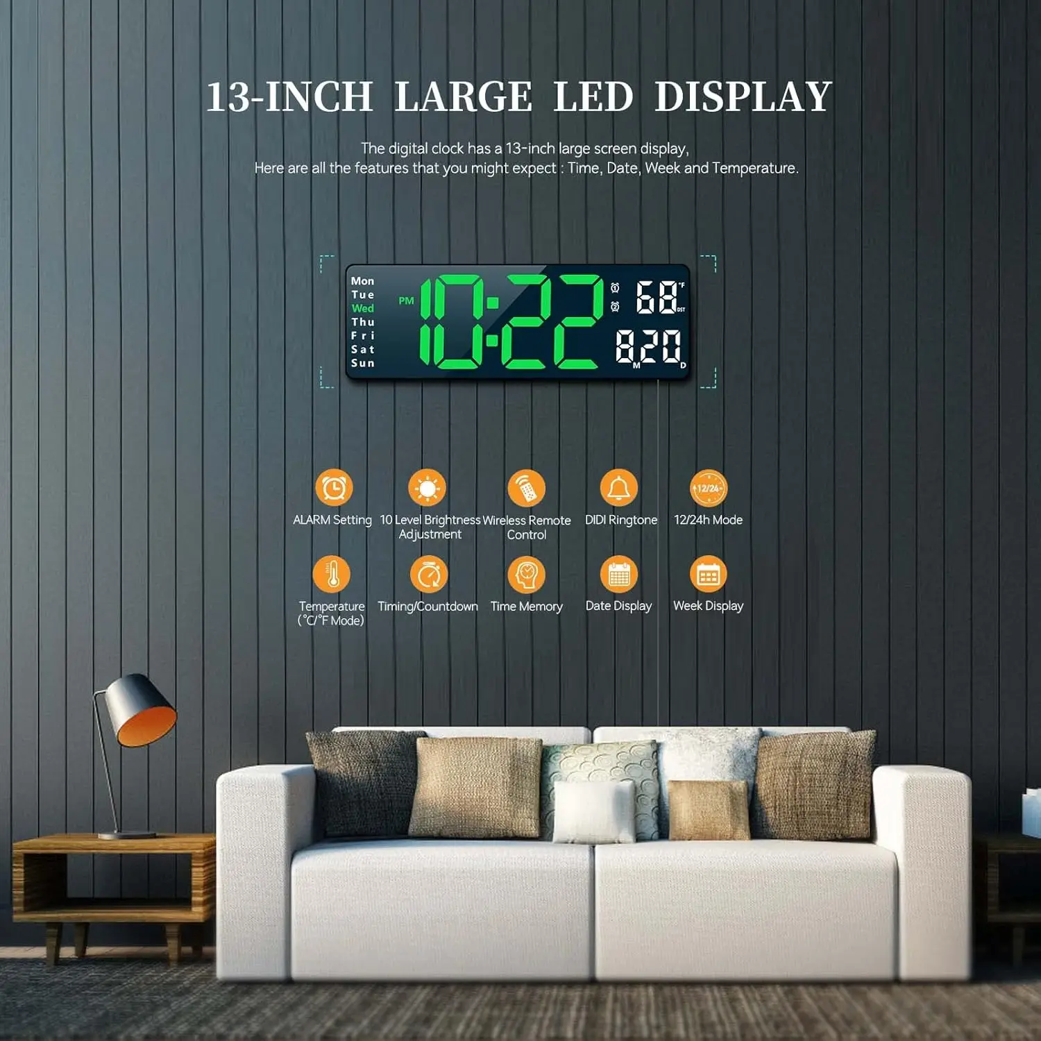 105712-44457E.jpg Digital Wall Clock Large Display with Remote Control
