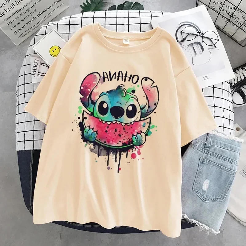 

Disney Stitch T-shirt ladies summer cartoon top Kids T-shirt fashion men with the same white women T-shirt bottoming hot sale