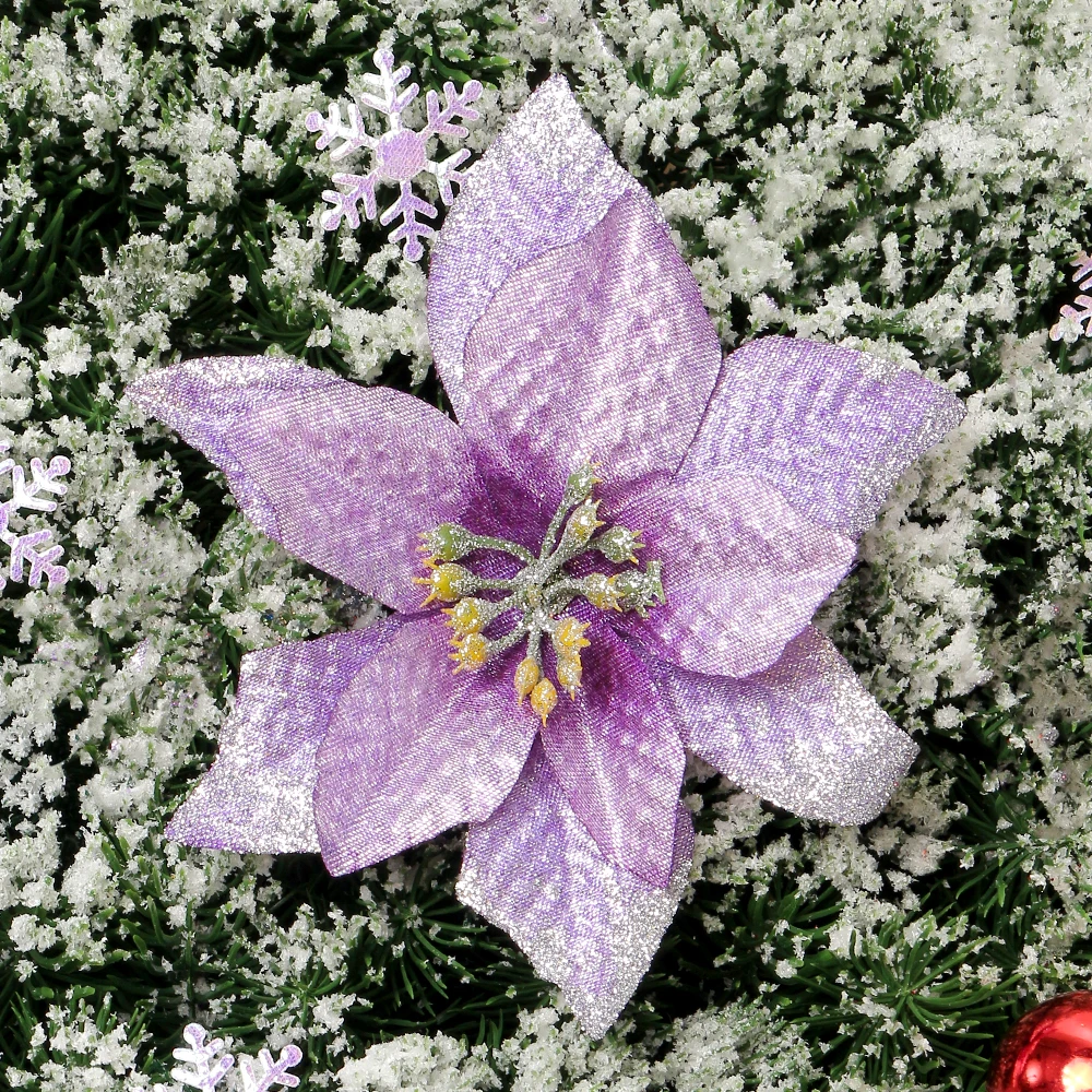 5/10 Stück Weihnachtsdekorationen Glitzer Künstliche Blumen für Heimdekoration Weihnachtsbaum Anhänger Navidad Neujahr 2026 Ornamente – Detail 13
