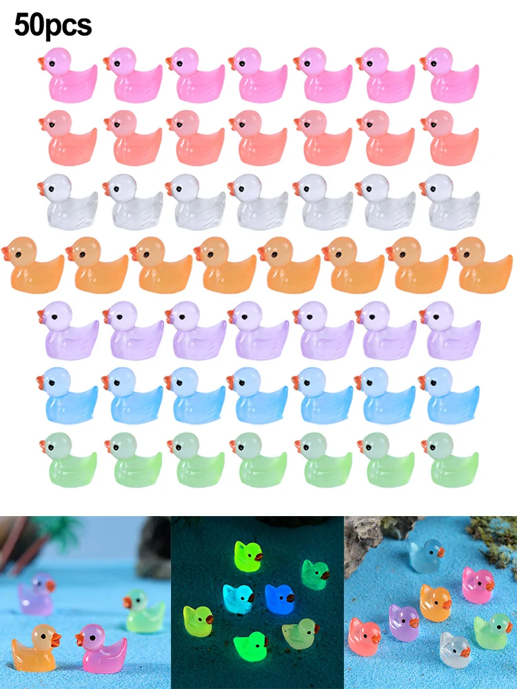 

50PCS Fluorescent Duck Ornament Miniature Tiny Duck Resin Handicraft Micro Landscape Dollhouse Decor Multi Color Garden Decor