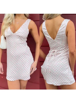 Floral Print Sleeveless V Neck Mini Dress with Tie Waist and Backless Design Women s A-line Summer Streetwear Dress 3