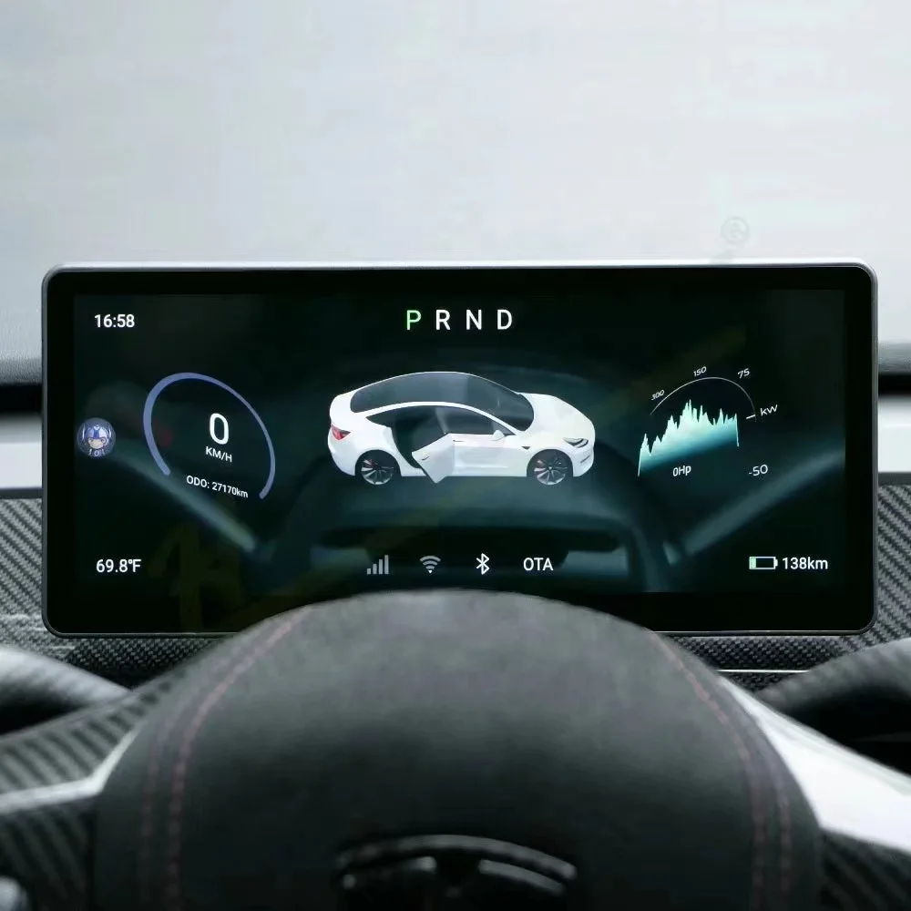 For Tesla Model 3 Y Car Dash Board 10.25 Inch IPS Screen HD LCD Meter Heads Up Display Wireless Carplay HUD Accessories