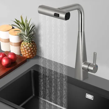 Rubinetto estraibile da cucina girevole Rubinetto moderno in acciaio inossidabile 304 con tubi Nucleo valvola in ceramica 1