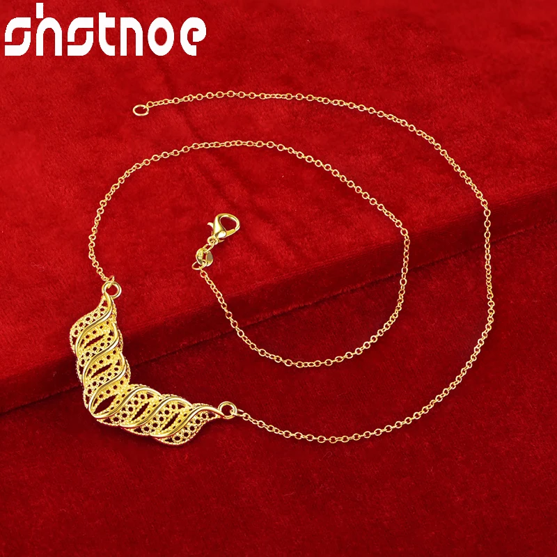 

SHSTONE 24K Gold Leaf Chain Necklaces For Woman Fashion Party Wedding Engagement Luxury Charm Jewelry Lady Birthday Gift