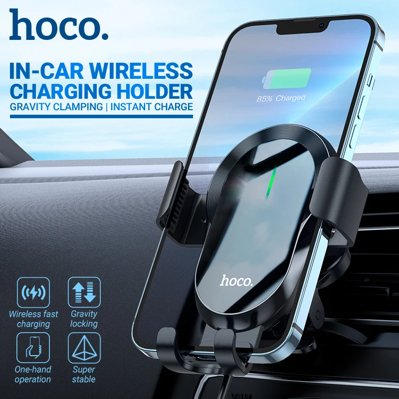 

hoco 15W fast wireless charging phone mount car air vent holder gravity clamping in-car air outlet bracket rotating car charger