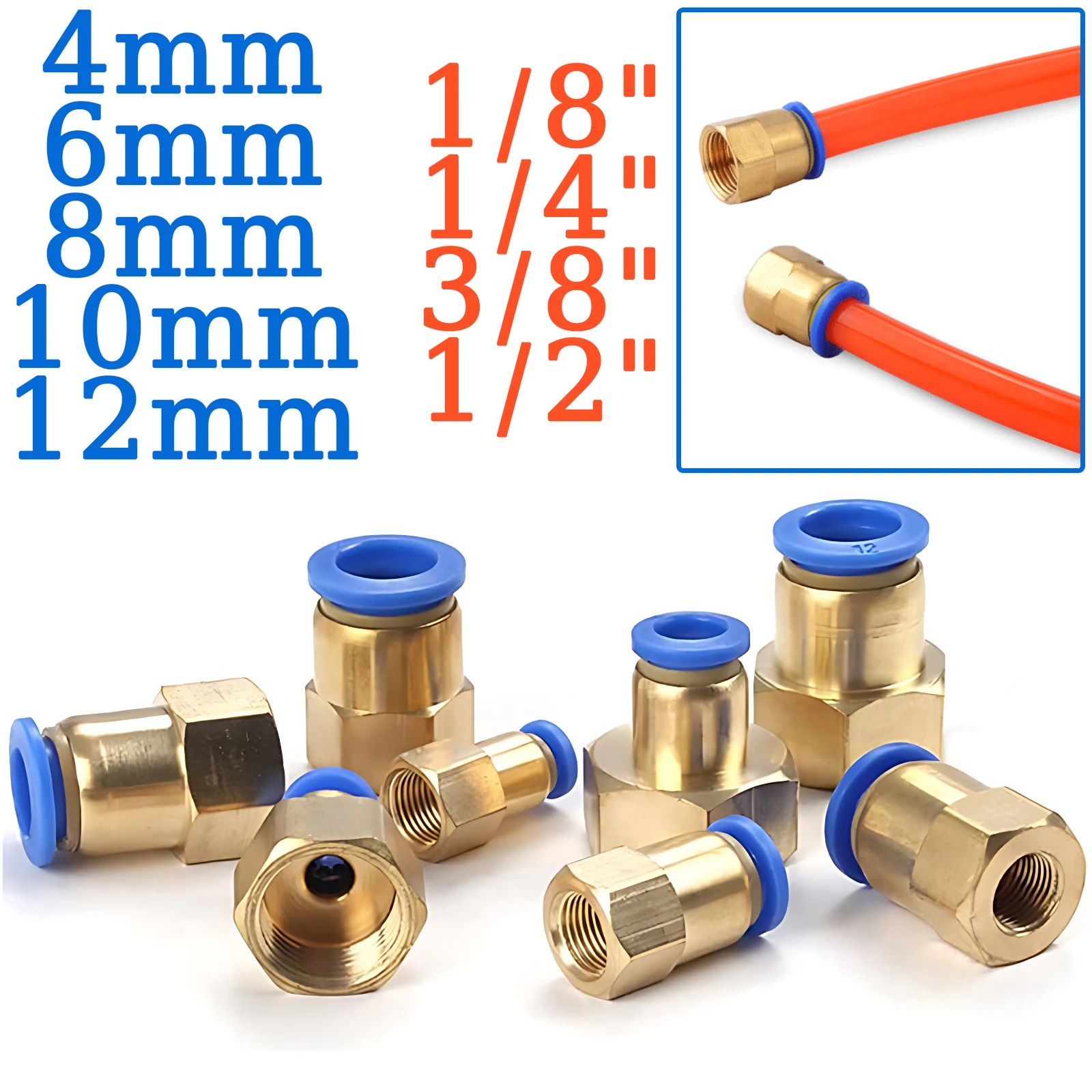 

PCF Pneumatic Fittings Quick Air Connector 4mm 6mm 8mm 10mm 12mm Push-In Hose Tube Thread 1/8 1/4 3/8 1/2 BSPT Air Couplings