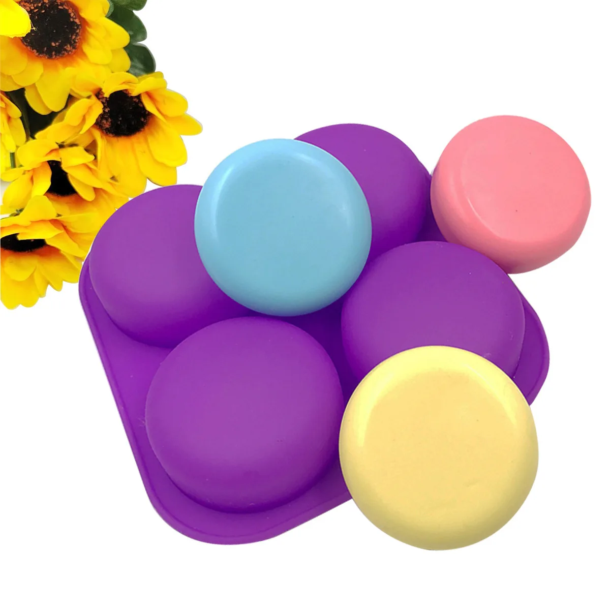 4 Cavity Round Silicone Soap Mold Handcraft Soap Making Mould DIY Cake Chocolate Baking Tools Food Grade Silicone Molds