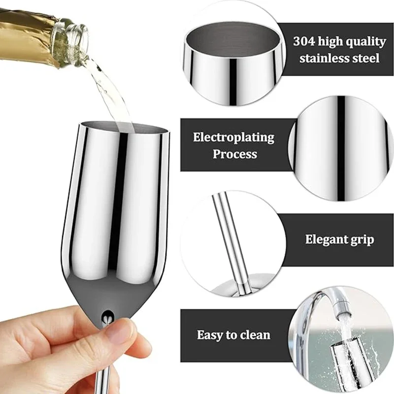 6Pcs Stainless steel wine glasses unbreakable metal cocktail glasses 220ml for drinking cocktails and wine at bar Cup
