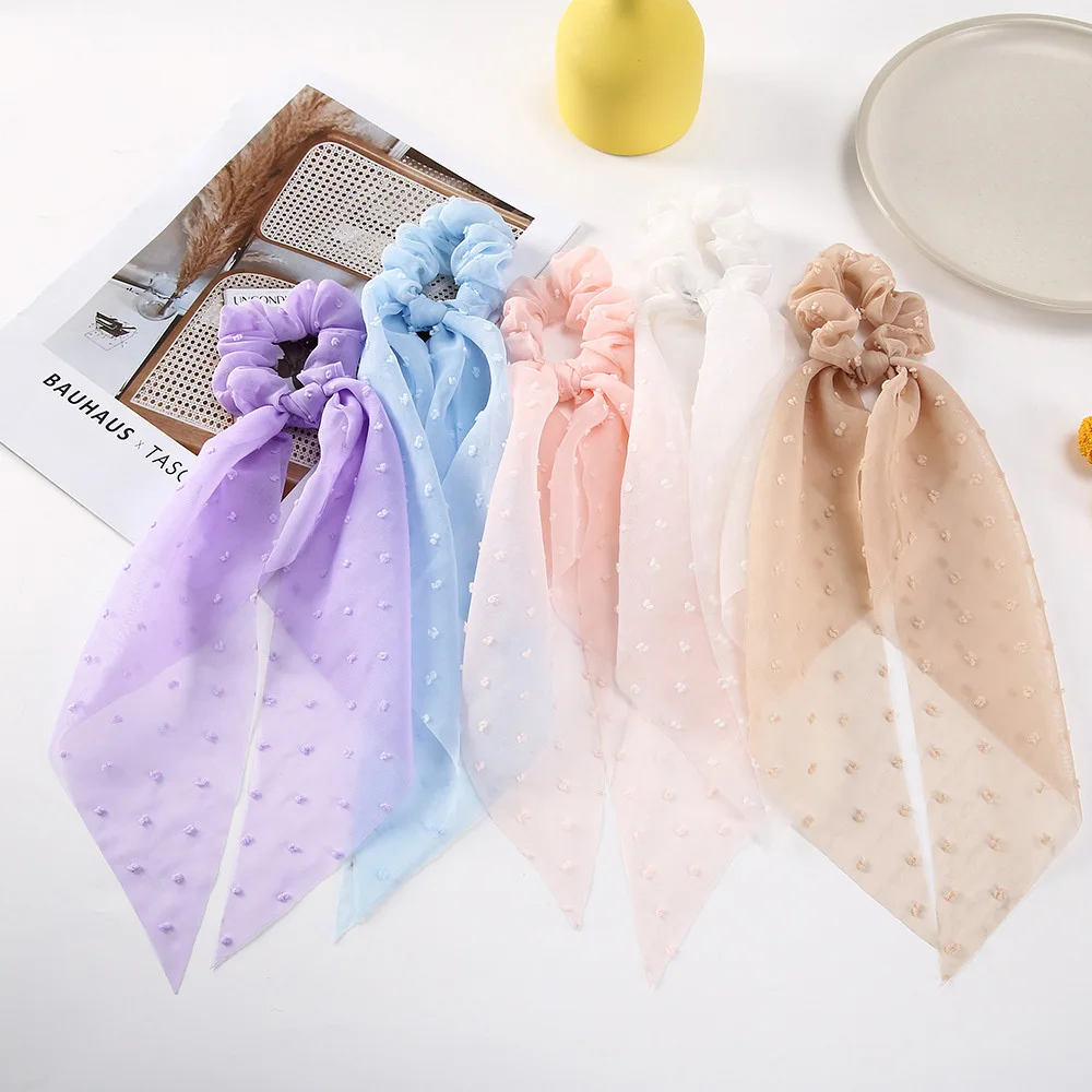 

New Fashion Seersucker Elastic Long Ribbon Hair Bands Ponytail Scarf Hair Tie Women Scrunchies Hair Accessories